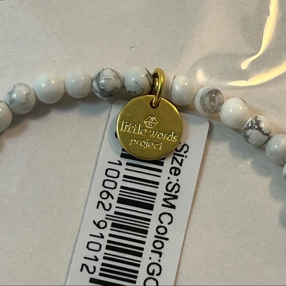 Little Words Project Bracelet She Her Stretch Beaded Gold Marble Neutral Casual - Picture 2 of 4
